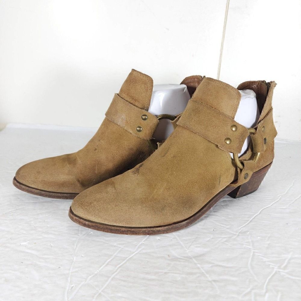 Frye Women's Ray Harness US 7M Brown Suede Back Zip Ankle Booties Boots